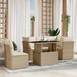 6 Pcs conjunto de sofás p/ jardim com almofadões vime PE bege