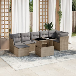 8 Pcs conjunto de sofás p/ jardim com almofadões vime PE bege