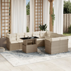 10 Pcs conjunto de sofás p/ jardim com almofadões vime PE bege