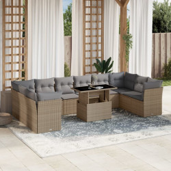 11 Pcs conjunto sofás de jardim c/ almofadões vime PE bege