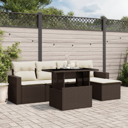 6 Pcs conjunto de sofás jardim c/ almofadões vime PE castanho