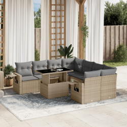 9 Pcs conjunto de sofás p/ jardim com almofadões vime PE bege