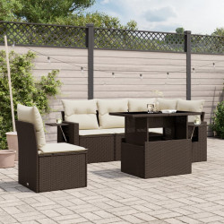 6 Pcs conjunto de sofás jardim c/ almofadões vime PE castanho
