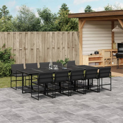 11 Pcs conj. de jantar p/ jardim c/ almofadões textilene preto