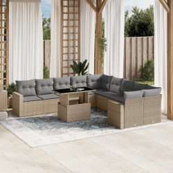 11 Pcs conjunto sofás de jardim c/ almofadões vime PE bege