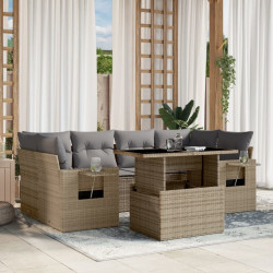 7 Pcs conjunto de sofás p/ jardim com almofadões vime PE bege