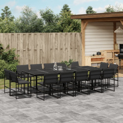 15 Pcs conj. de jantar p/ jardim c/ almofadões textilene preto