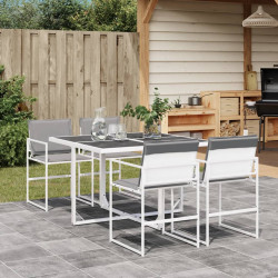 5 Pcs conj. de jantar p/ jardim c/ almofadões textilene branco