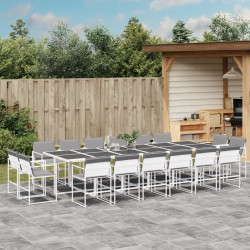 17 Pcs conj. de jantar p/ jardim c/ almofadões textilene branco