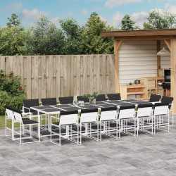 17 Pcs conj. de jantar p/ jardim c/ almofadões textilene branco