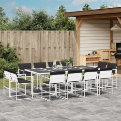 13 Pcs conj. de jantar p/ jardim c/ almofadões textilene branco