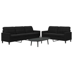 2 Pcs conjunto de sofás com almofadões veludo preto