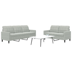 2 Pcs conjunto de sofás com almofadões veludo cinzento-claro