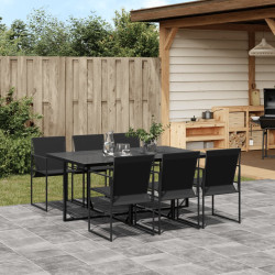7 Pcs conjunto de jantar para jardim textilene preto