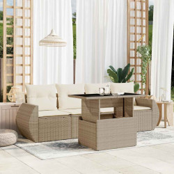 5 Pcs conjunto de sofás p/ jardim com almofadões vime PE bege