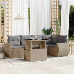 6 Pcs conjunto de sofás p/ jardim com almofadões vime PE bege