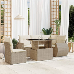 6 Pcs conjunto de sofás p/ jardim com almofadões vime PE bege