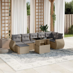 8 Pcs conjunto de sofás p/ jardim com almofadões vime PE bege