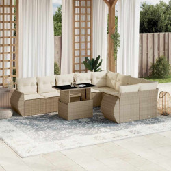 10 Pcs conjunto de sofás p/ jardim com almofadões vime PE bege