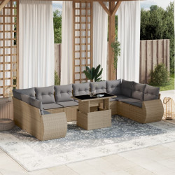 11 Pcs conjunto sofás de jardim c/ almofadões vime PE bege