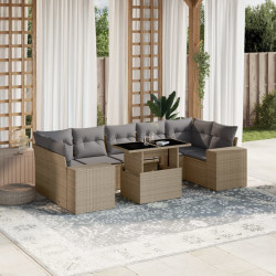 8 Pcs conjunto de sofás p/ jardim com almofadões vime PE bege