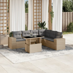 7 Pcs conjunto de sofás p/ jardim com almofadões vime PE bege
