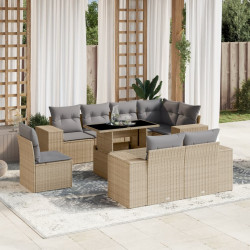 9 Pcs conjunto de sofás p/ jardim com almofadões vime PE bege