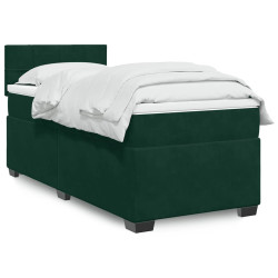 Cama com molas/colchão 90x190 cm veludo verde-escuro