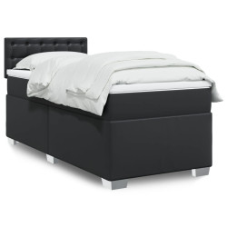 Cama com molas/colchão 80x200 cm couro artificial preto