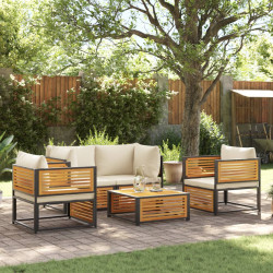 5 Pcs conjunto de sofás de jardim com almofadões acácia maciça