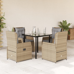 5 Pcs conjunto de jantar p/ jardim com almofadões vime PE bege