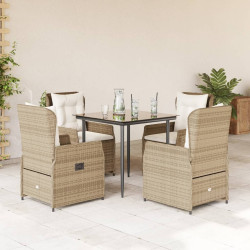 5 Pcs conjunto de jantar p/ jardim com almofadões vime PE bege