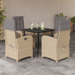 5Pcs conj. jantar jardim c/ almofadões vime PE bege misturado