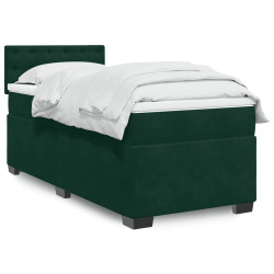 Cama com molas/colchão 100x200 cm veludo verde-escuro