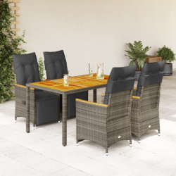 5 Pcs conjunto bistrô de jardim c/ almofadões vime PE cinza