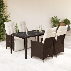 5 Pcs conjunto bistrô p/ jardim c/ almofadões vime PE castanho