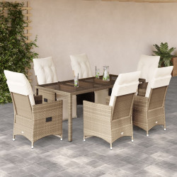 7 Pcs conjunto de bistrô para jardim c/ almofadões vime PE bege