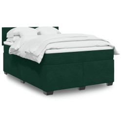 Cama com molas/colchão 140x200 cm veludo verde-escuro