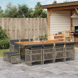 13 Pcs conjunto jantar p/ jardim c/ almofadões vime PE cinzento