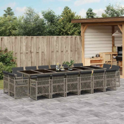 17 Pcs conj. de jantar p/ jardim c/ almofadões vime PE cinzento