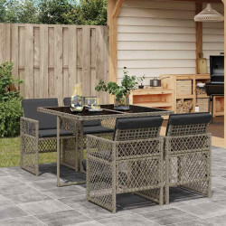 5 Pcs conjunto de jantar p/ jardim c/ almofadões vime PE cinza