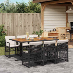 7 Pcs conjunto de jantar p/ jardim c/ almofadões vime PE preto