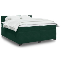 Cama com molas/colchão 200x200 cm veludo verde-escuro