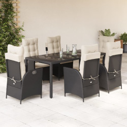 7 Pcs conjunto de jantar p/ jardim c/ almofadões vime PE preto