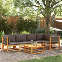 Conjunto de sofás de jardim de 6 peças com almofadas de madeira de acácia e corda