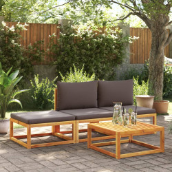 Conjunto de sofás de jardim de 4 peças com almofadas de madeira de acácia e corda