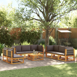 Conjunto de sofás de jardim de 9 peças com almofadas de madeira de acácia e corda
