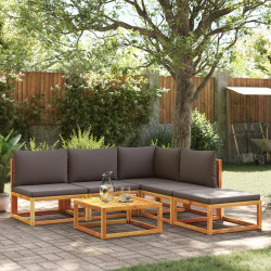 Conjunto de sofás de jardim de 6 peças com almofadas de madeira de acácia e corda