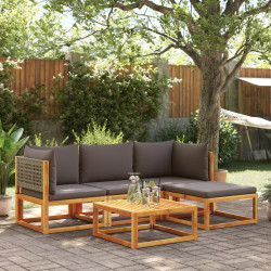 Conjunto de sofás de jardim de 5 peças com almofadas de madeira de acácia e vime