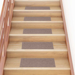 Tapetes de escada autoadesivos 15 peças 60x25 cm marrom claro retangular